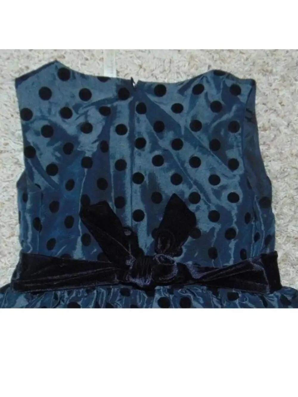 Cherokee Taffeta Party Dress Girls 14 Black Velvet Polka Dot Bubble Hem Zip